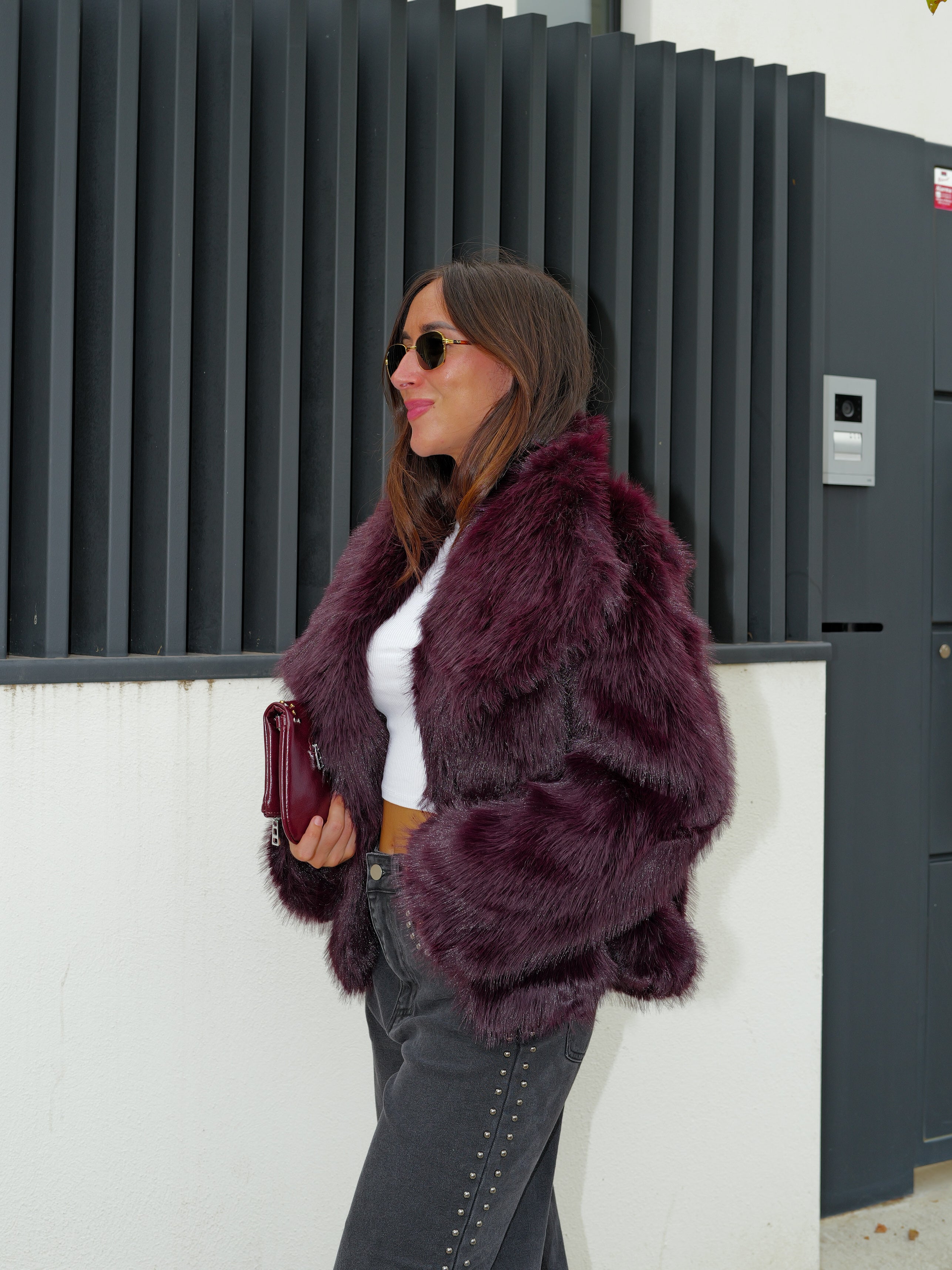 Chaqueta pelo solapa berenjena