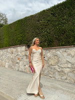 Vestido largo corse satinado beige