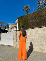Vestido halter cruzado naranja