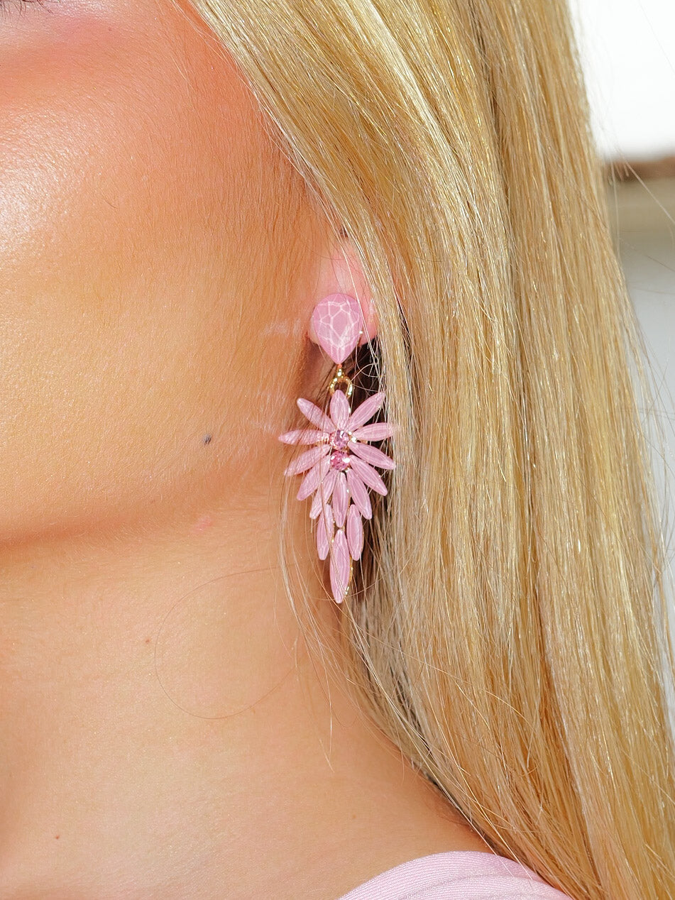 Pendientes hoja brillantes rosa