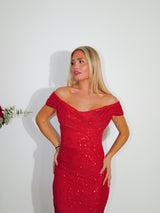 Vestido glitter banda midi rojo