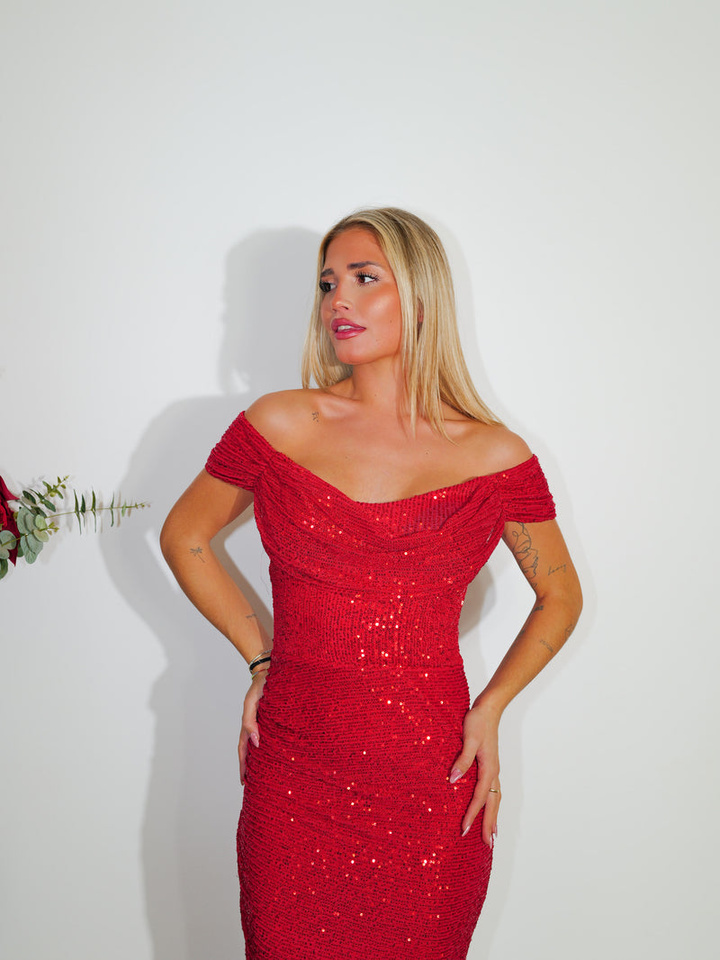 Vestido glitter banda midi rojo