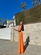 Vestido halter cruzado naranja
