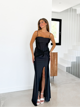 Vestido corsé satin nudo negro