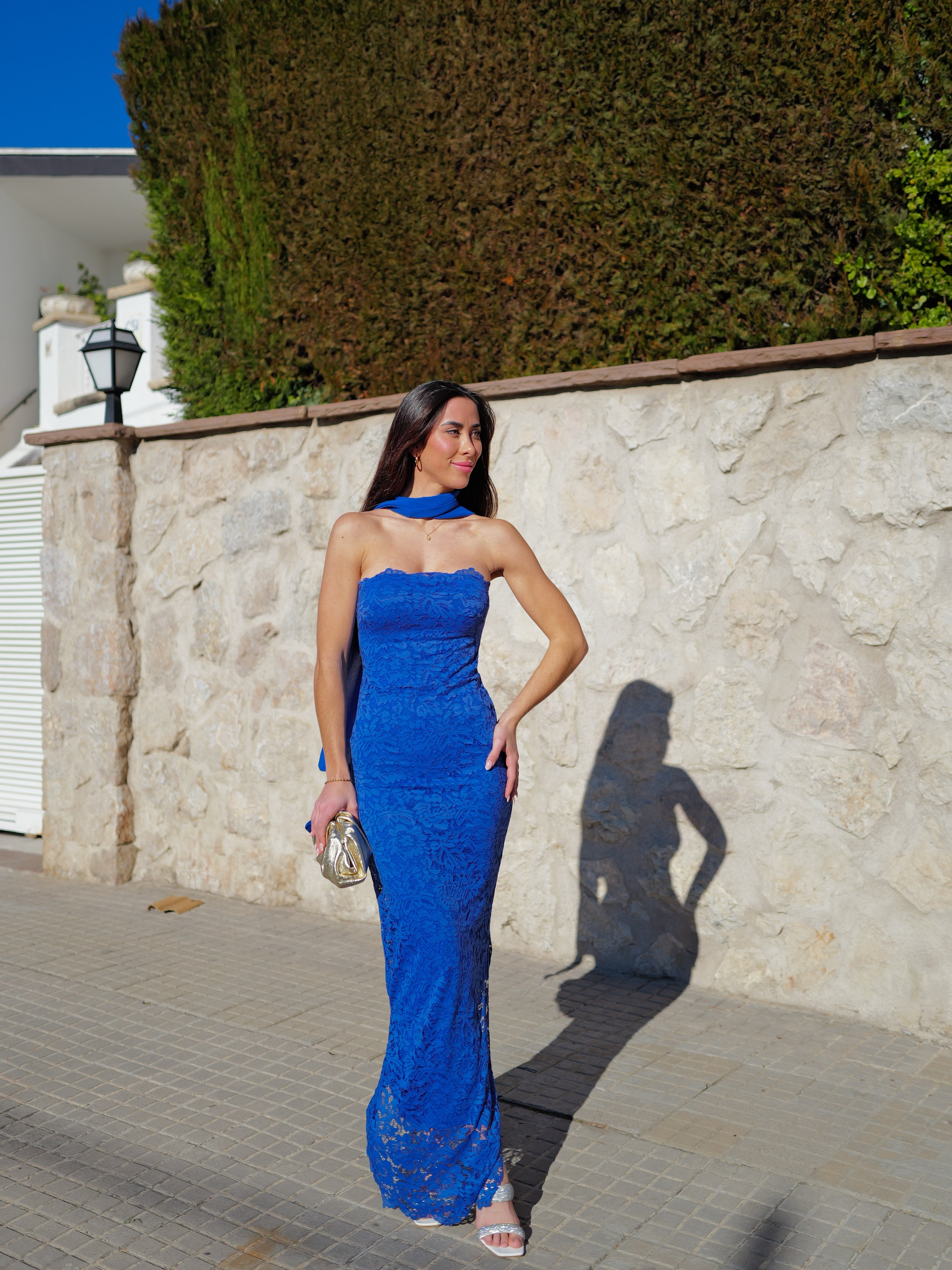 Vestido encaje choker azul