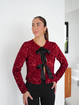 Top glitter velvet lazo burdeos