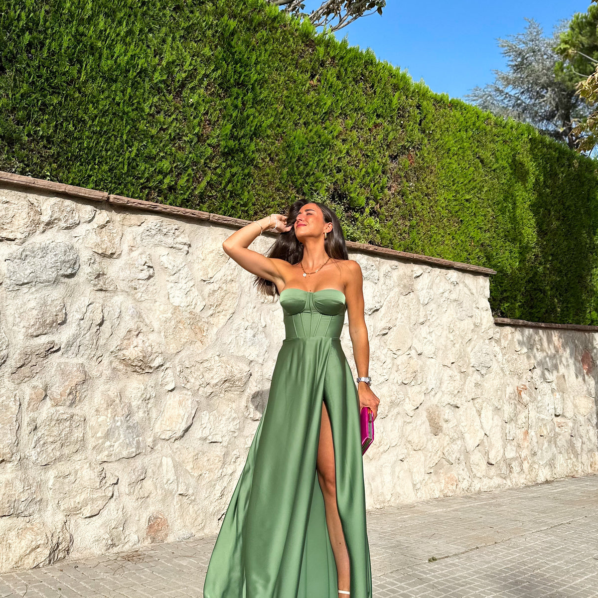 olive green corset dress Olive-colored Size:4 (Pre-Order - Ships Early September) Blue Leather Shoes Five Brown Leather Jacket up corset detail