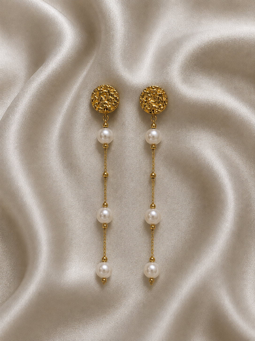 Pendientes cadena perlas dorados