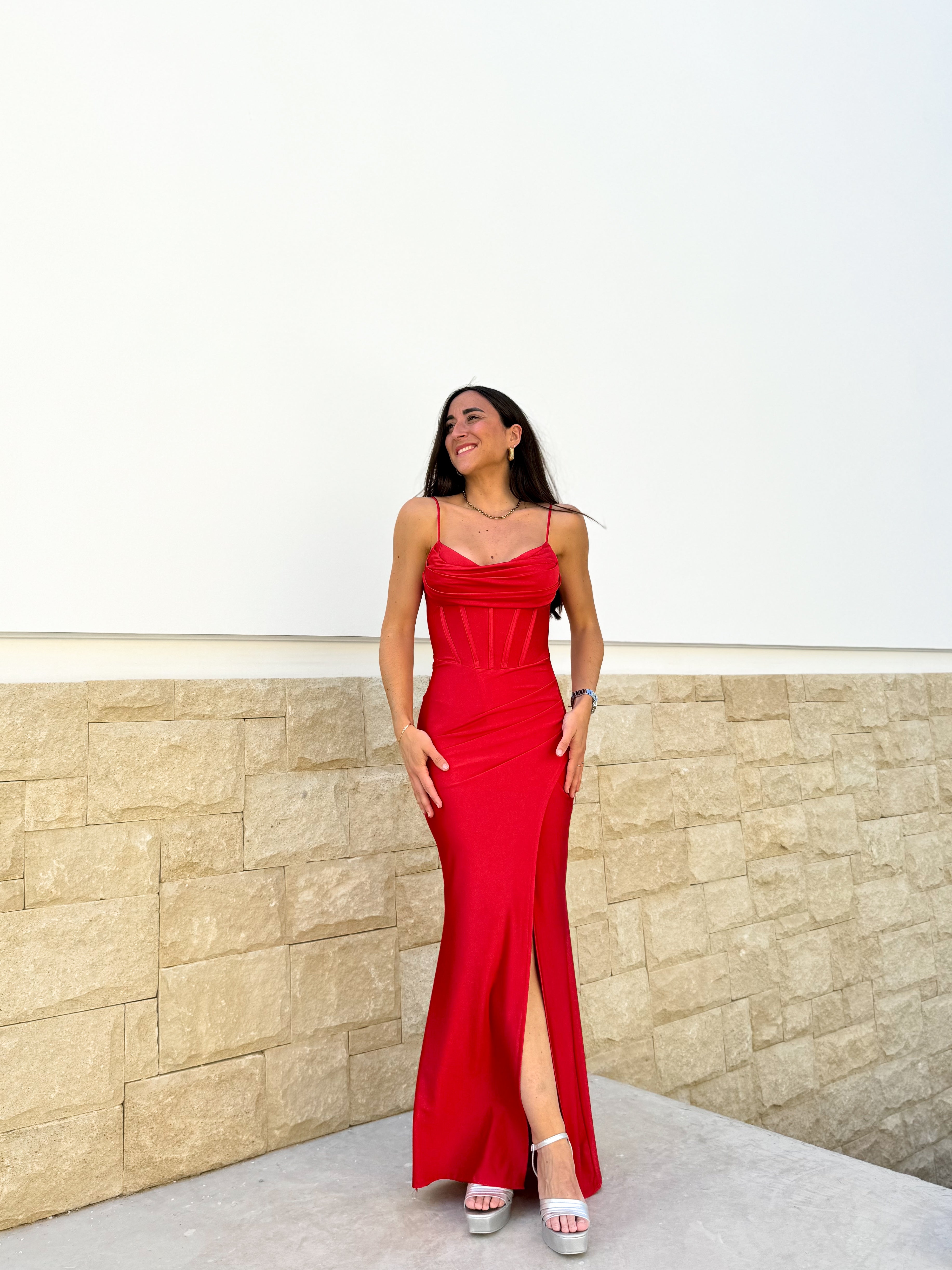 Spalline Imbottite Vestito Lungo Rosso Asos Vestito Rosso Con