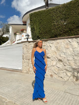 Vestido volantes crepe azul