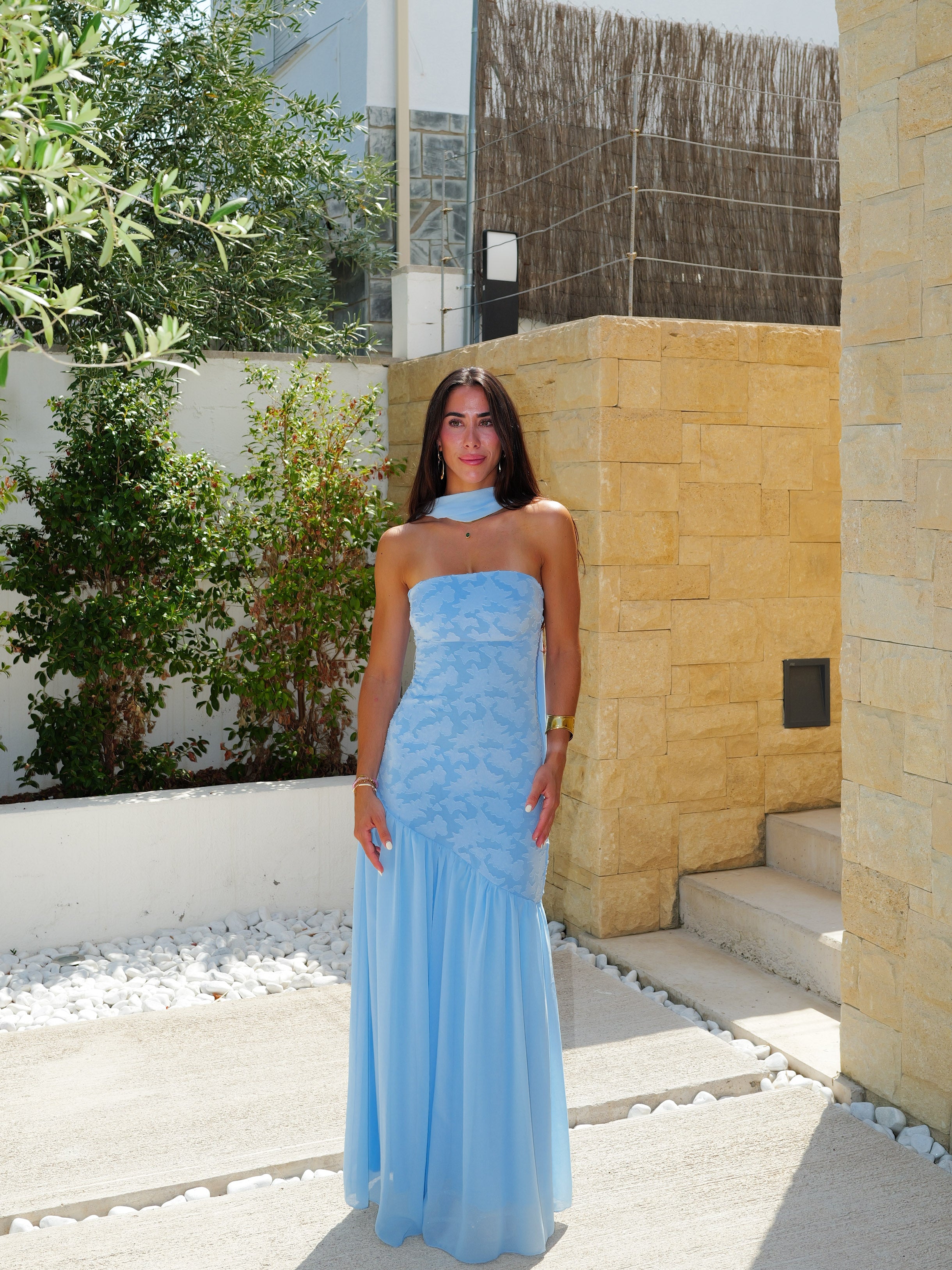 Vestido palabra asim textura celeste