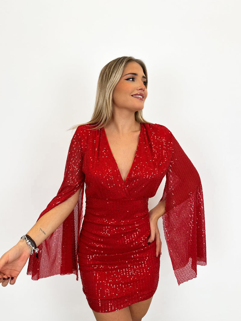 Vestido glitter mangas rojo