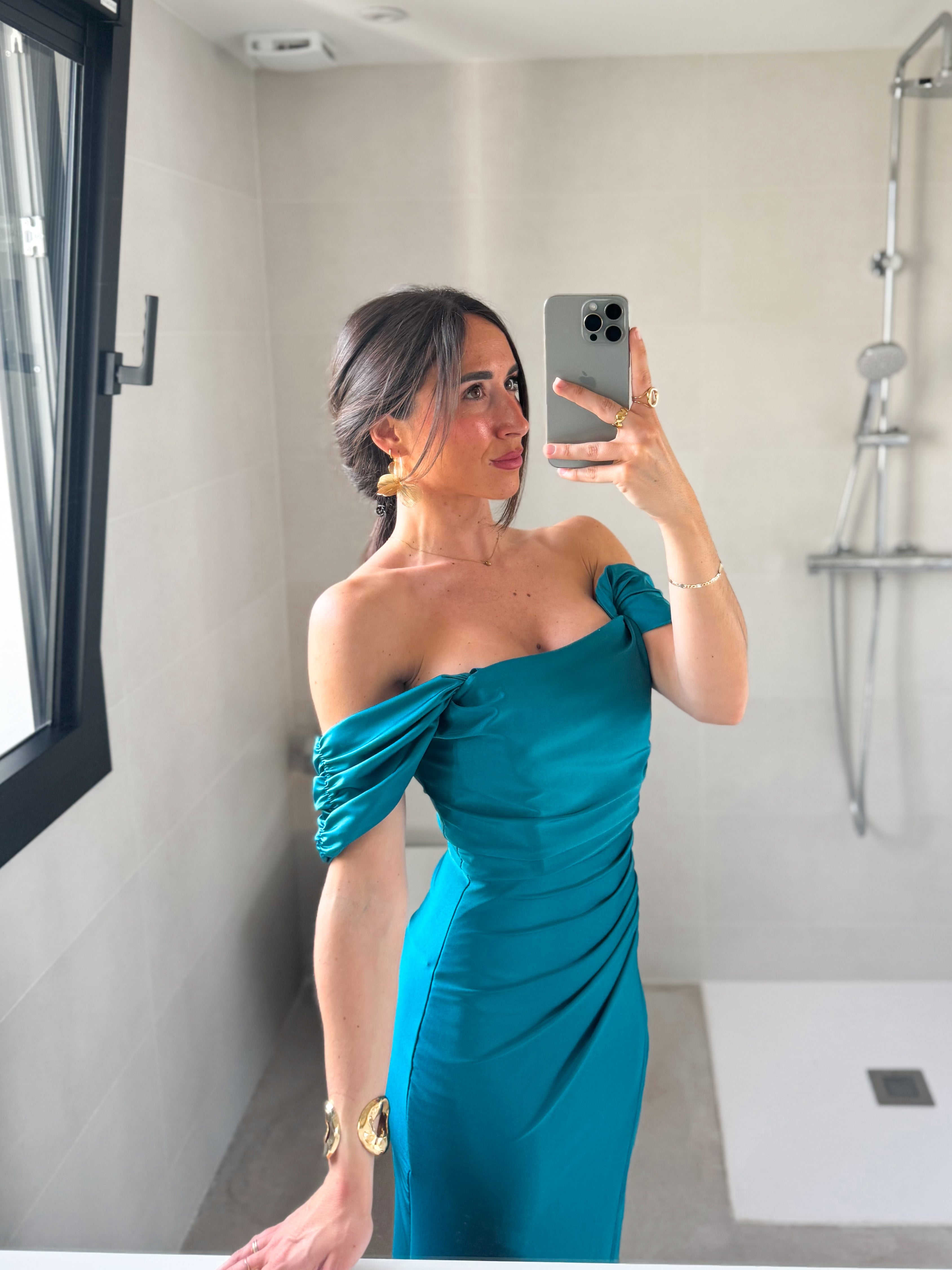 Vestido palabra manguito petróleo