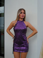 Vestido halter glitter morado