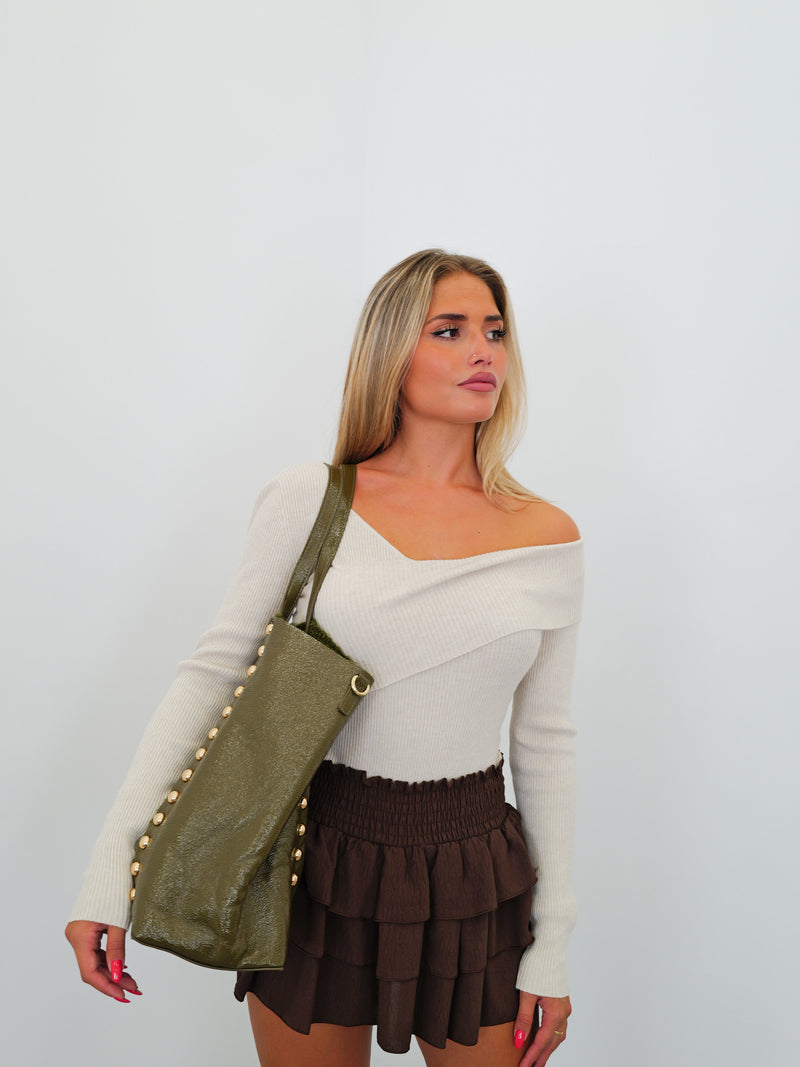 Bolso tachas brillo verde