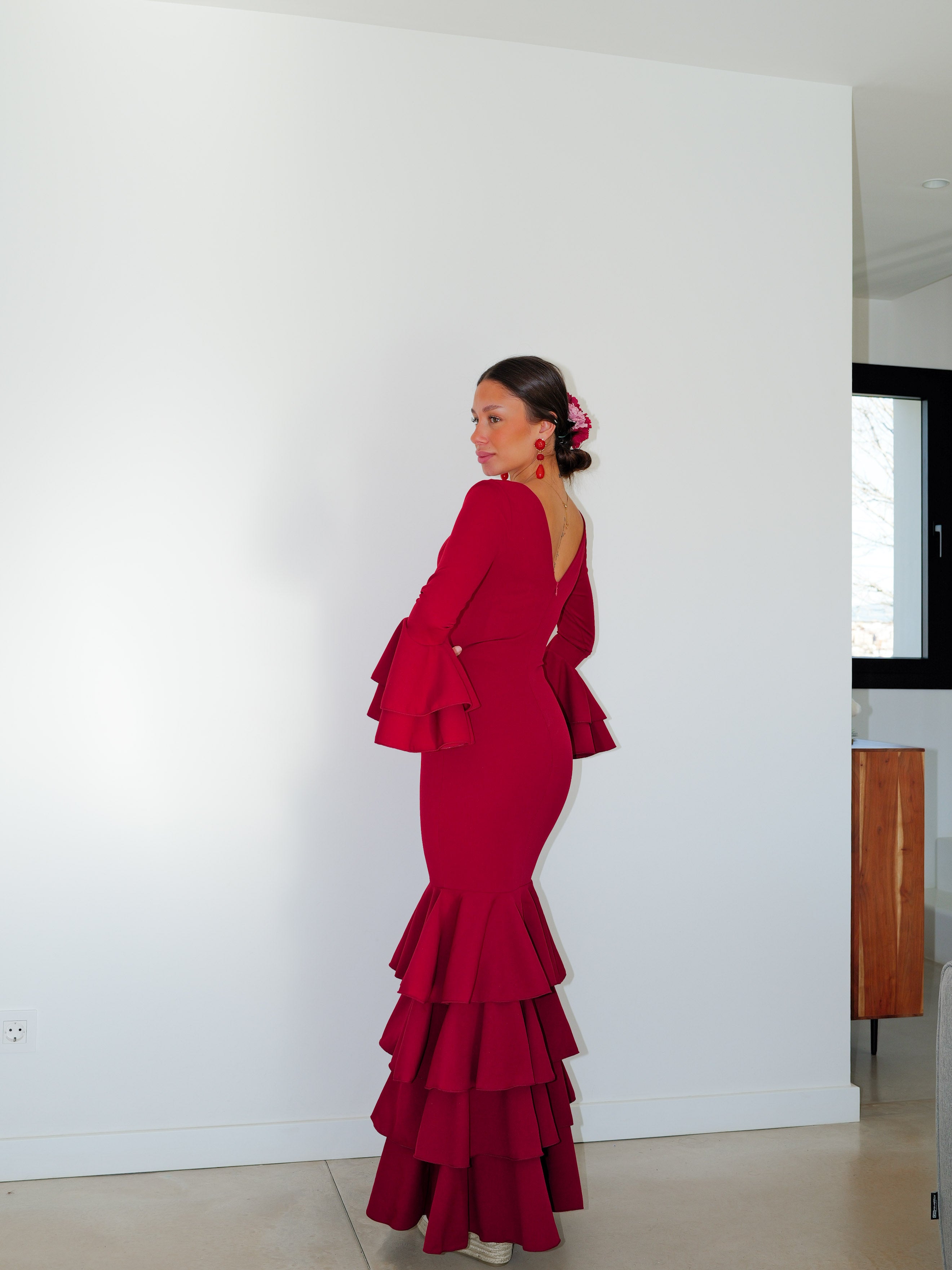 Traje flamenca volantes burdeos
