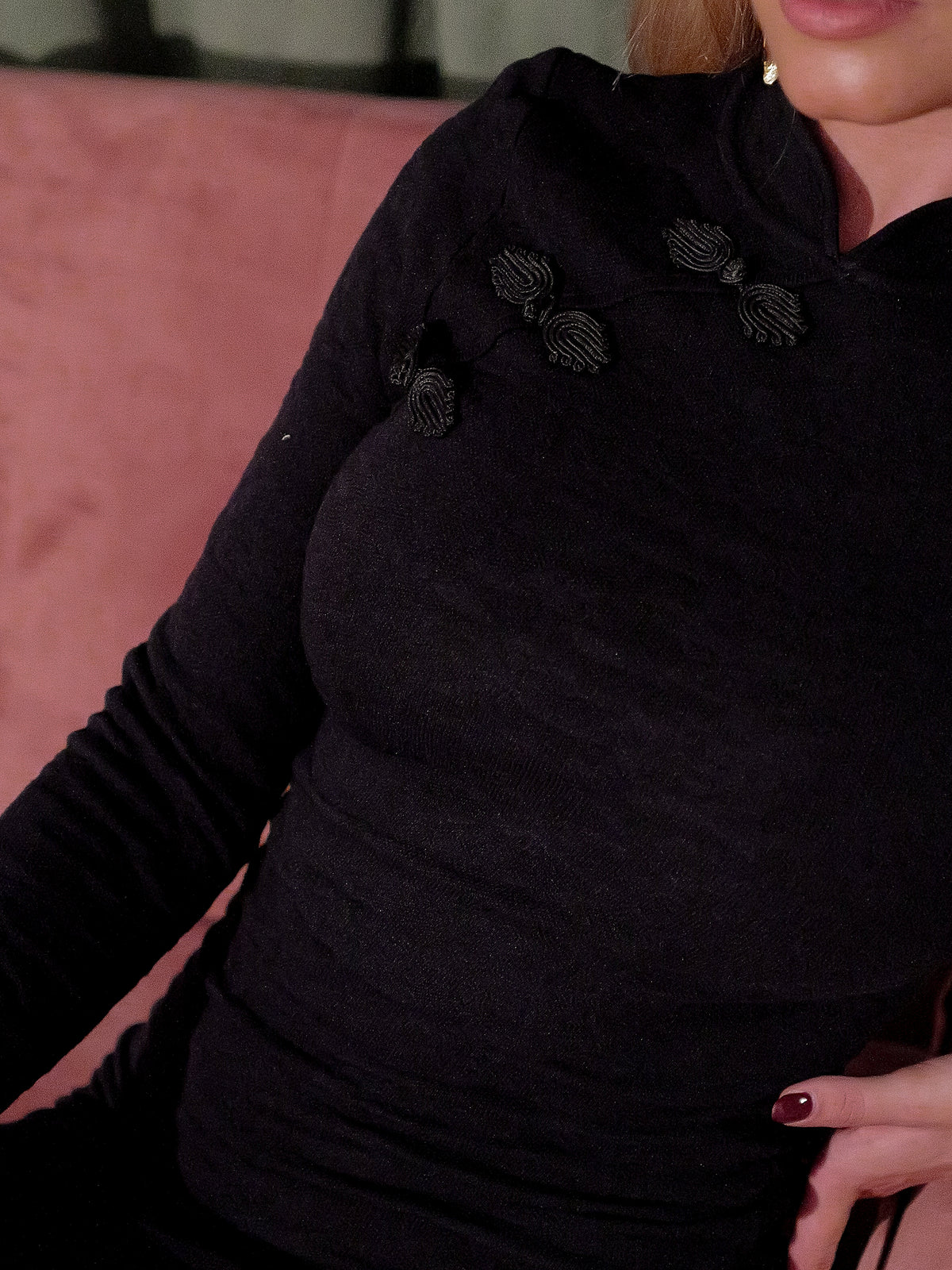 Vestido mini cuello mao negro