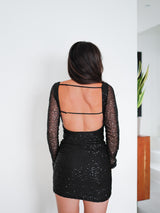 Vestido mini tulle escote cuadrado glitter negro