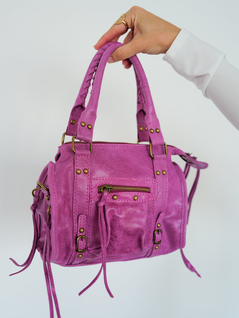 Bolso hebillas piel mate rosa