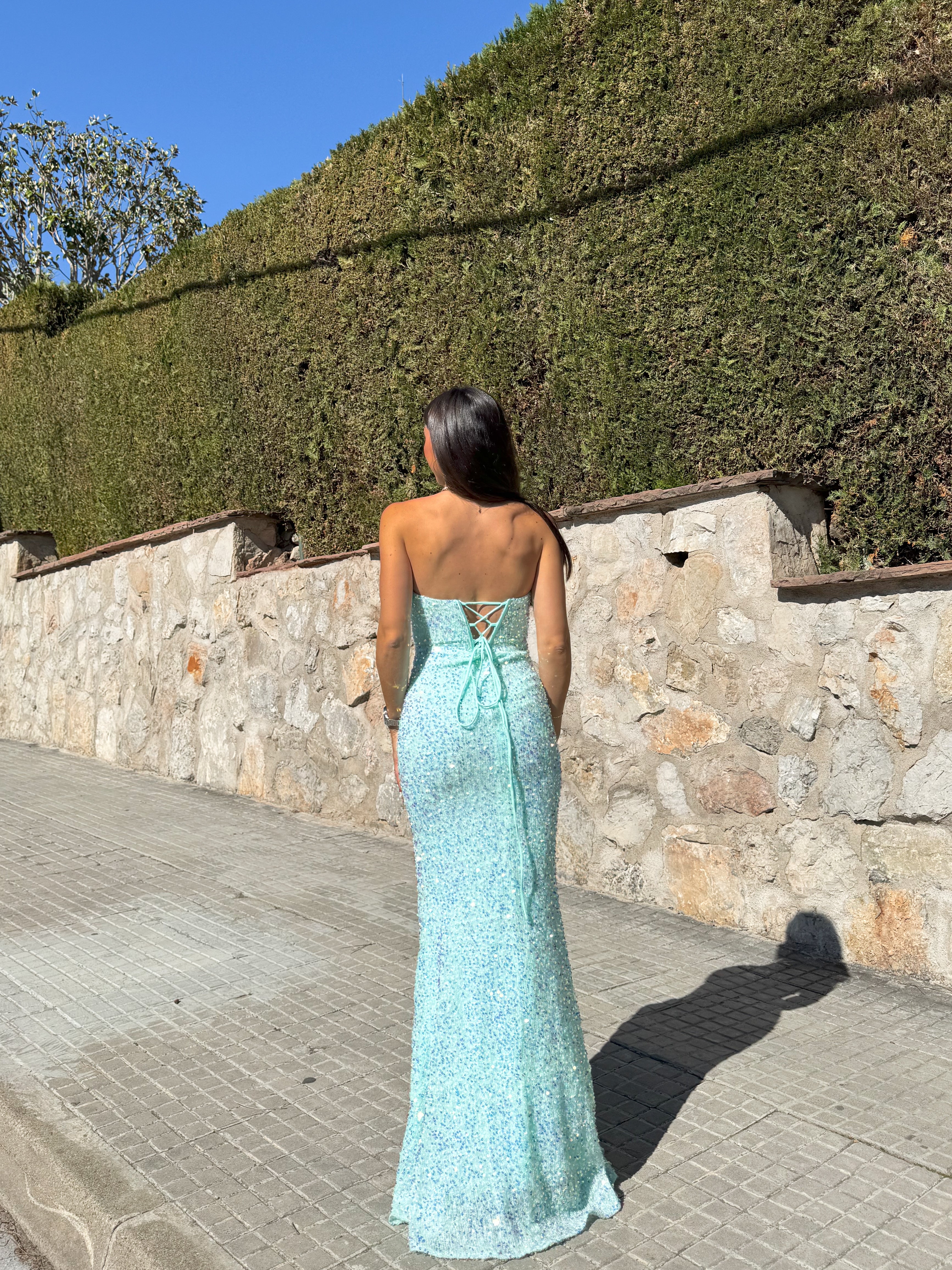 Abito corse sirena glitter turchese