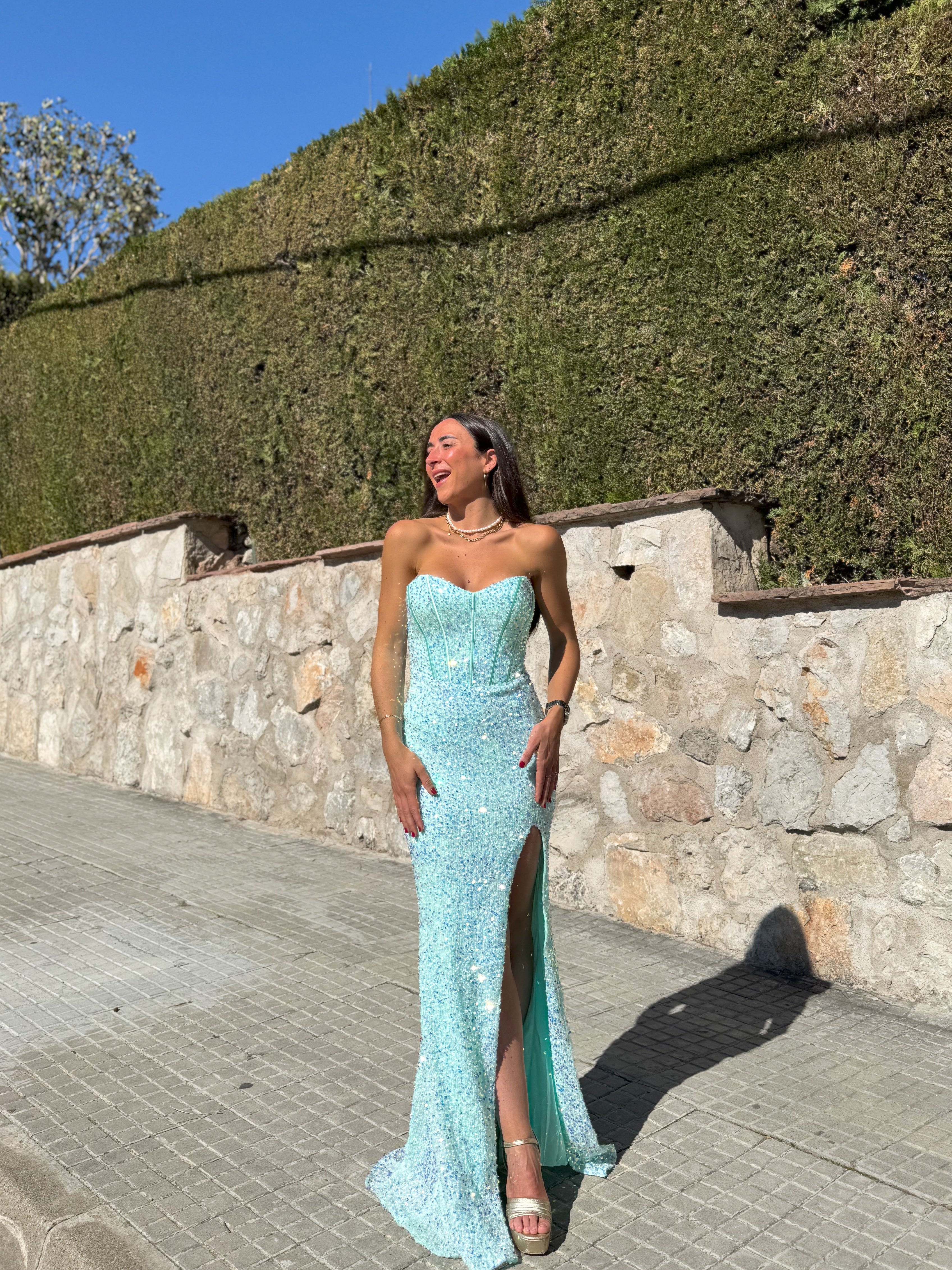 Abito corse sirena glitter turchese