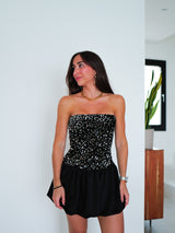 Vestido mini glitter palabra pomposo plata