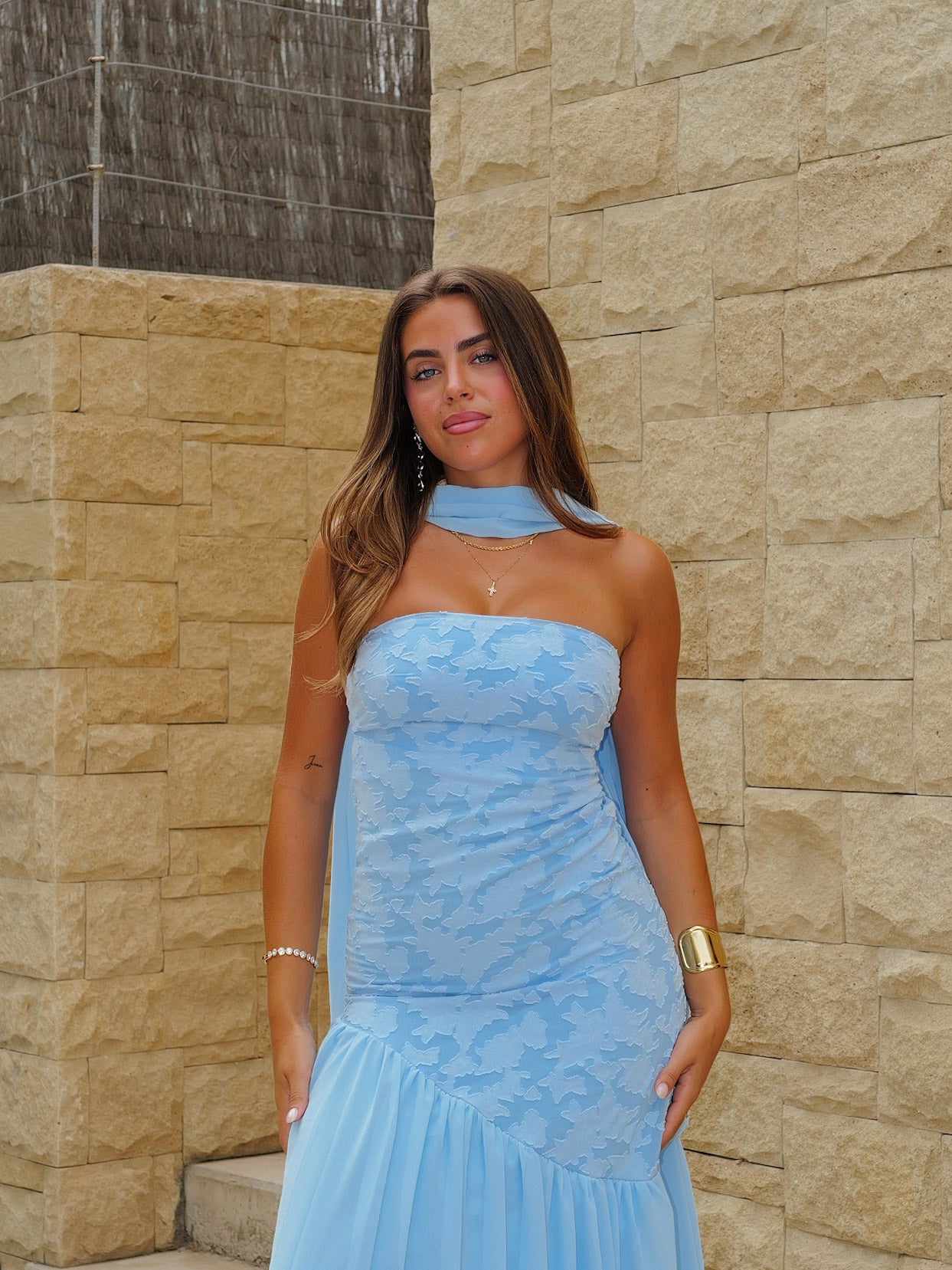 Vestido palabra asim textura celeste