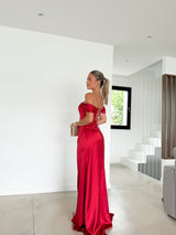 Vestido ballenas raso rojo