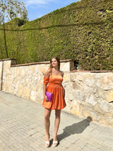 Vestido mini falda abullonada naranja