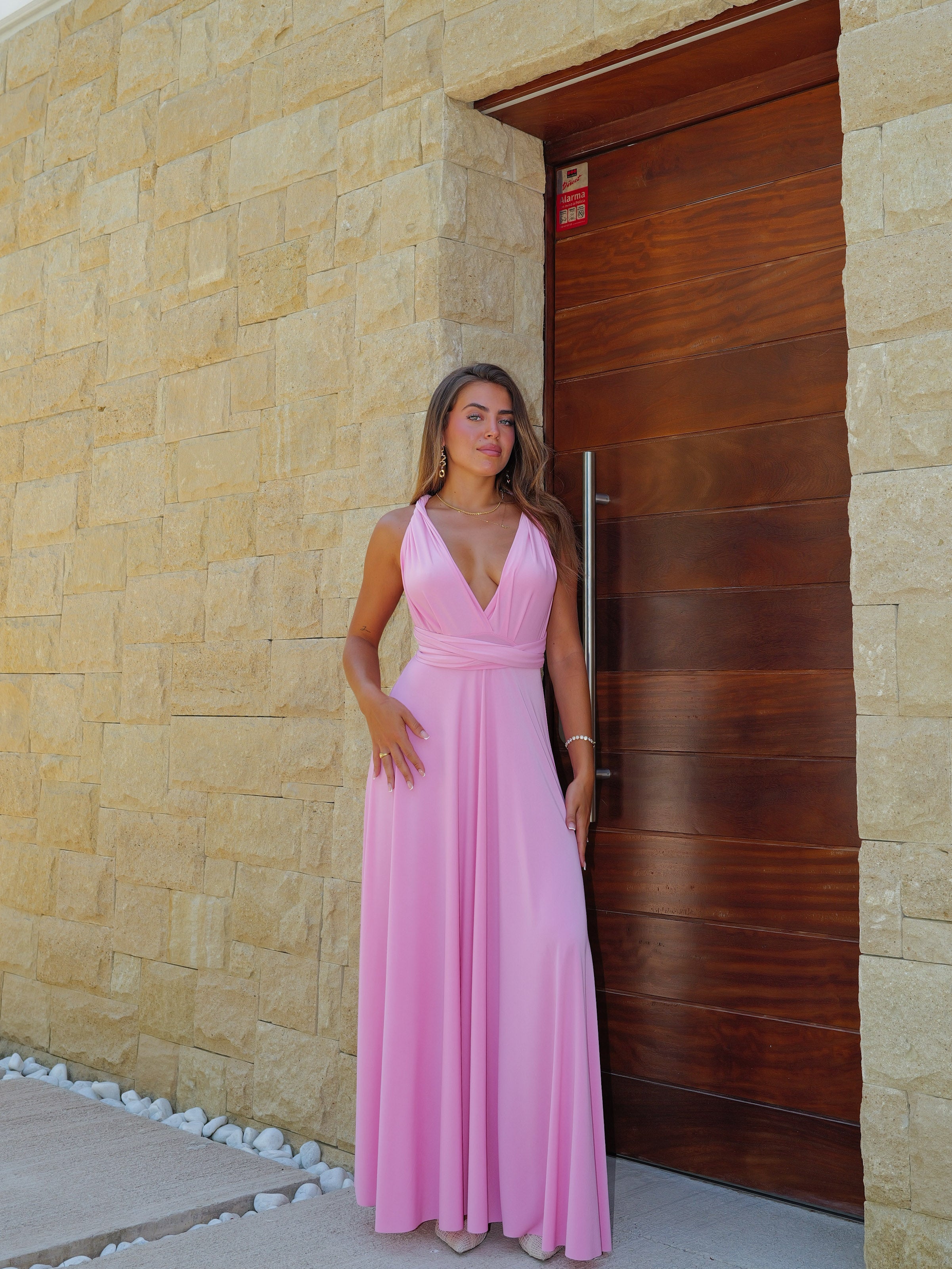 Robe longue multi rose