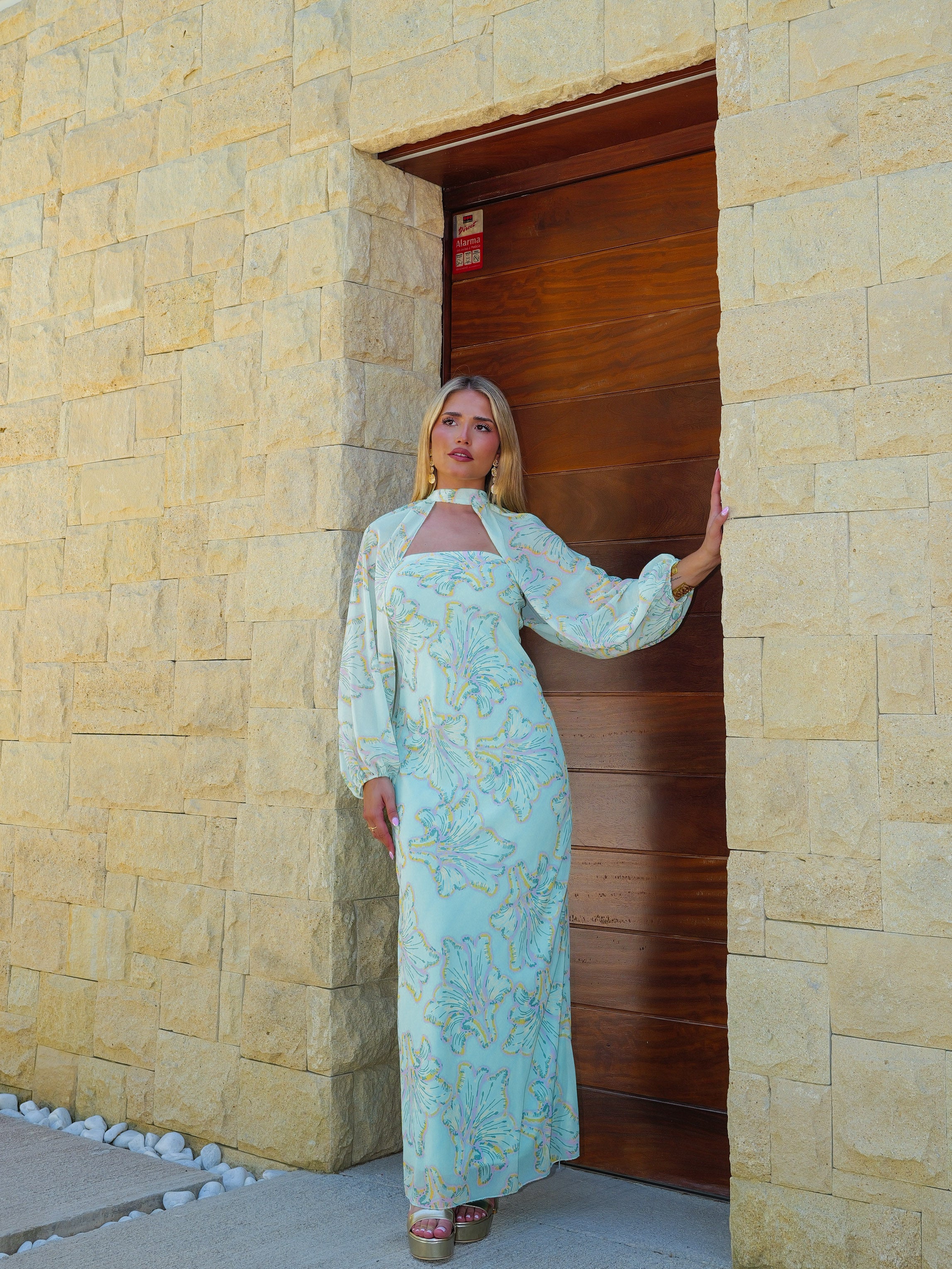 Vestido palabra mangas estampado menta