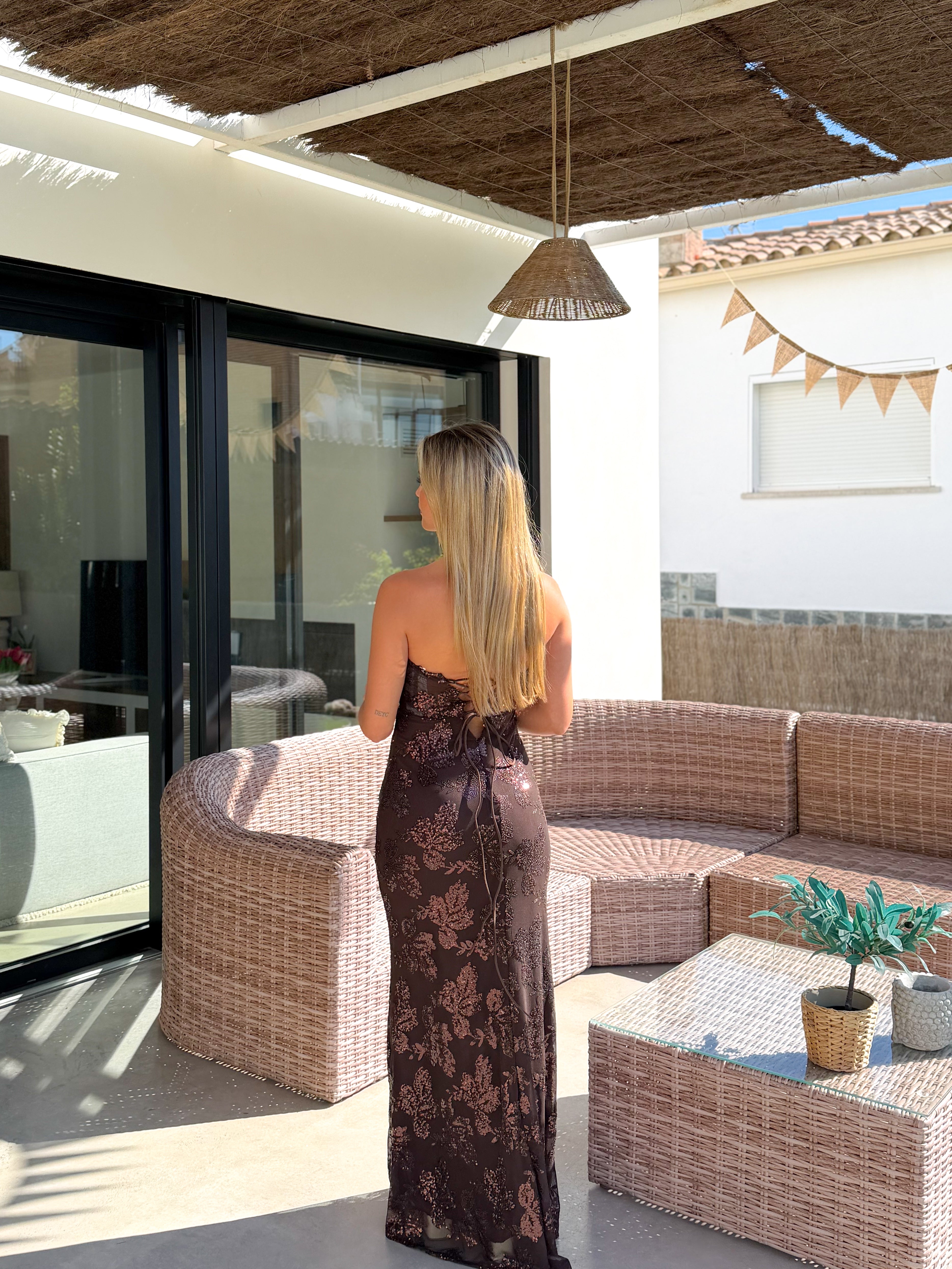 Vestido corsé detalles chocolate