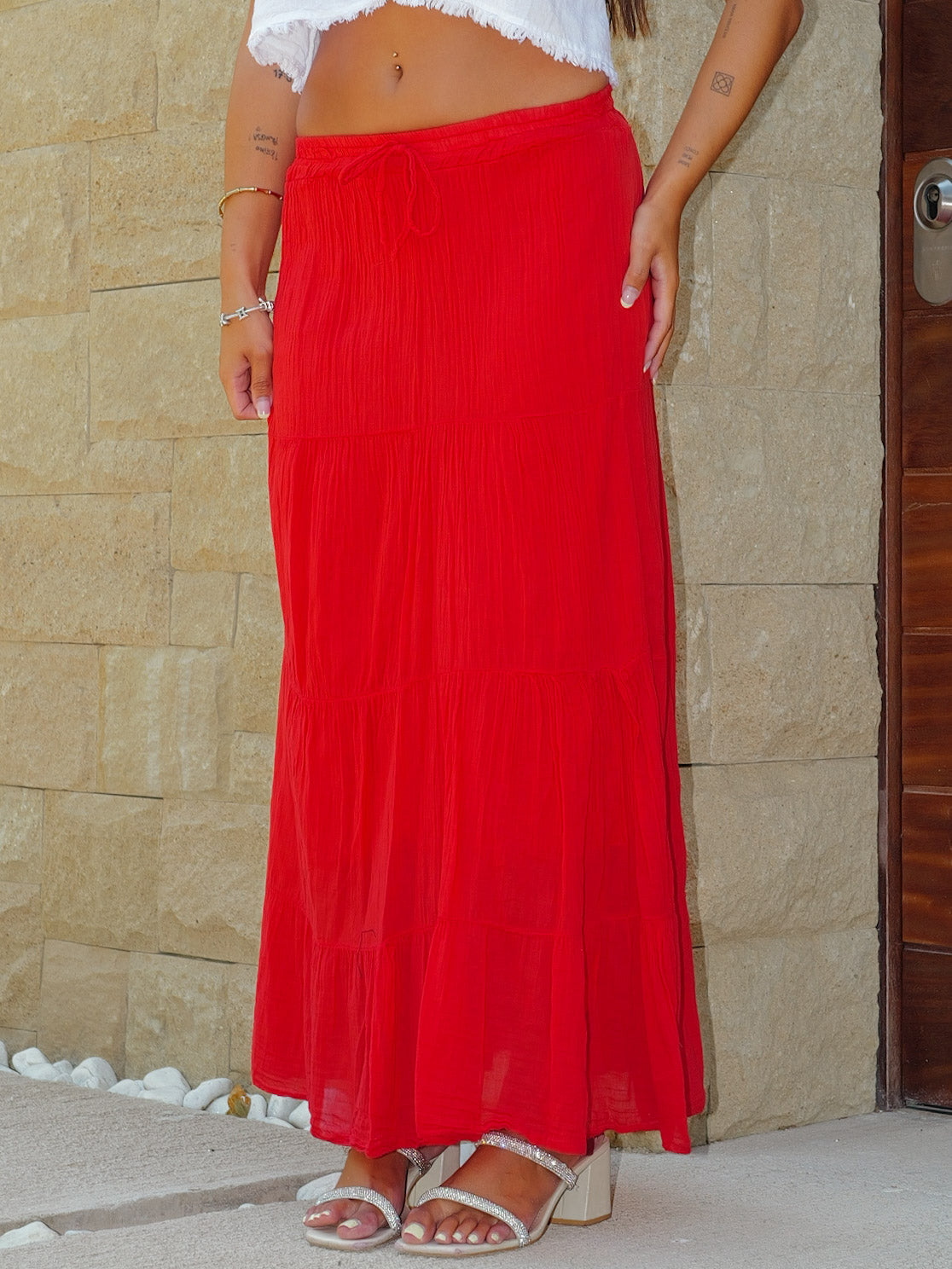 Falda midi cordón roja
