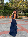 Vestido palabra tulle detalle marino