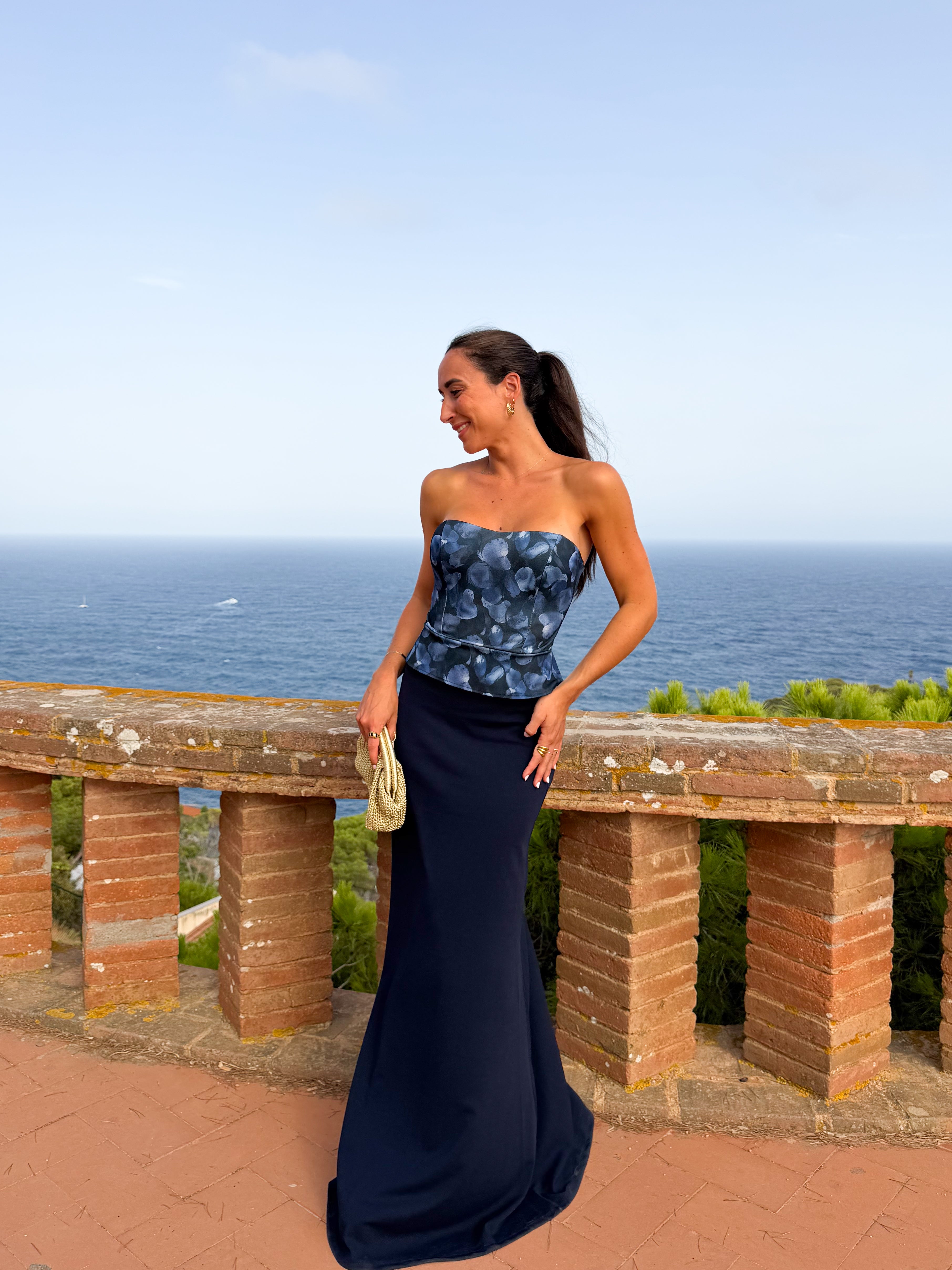 Vestido corsé estampado marino