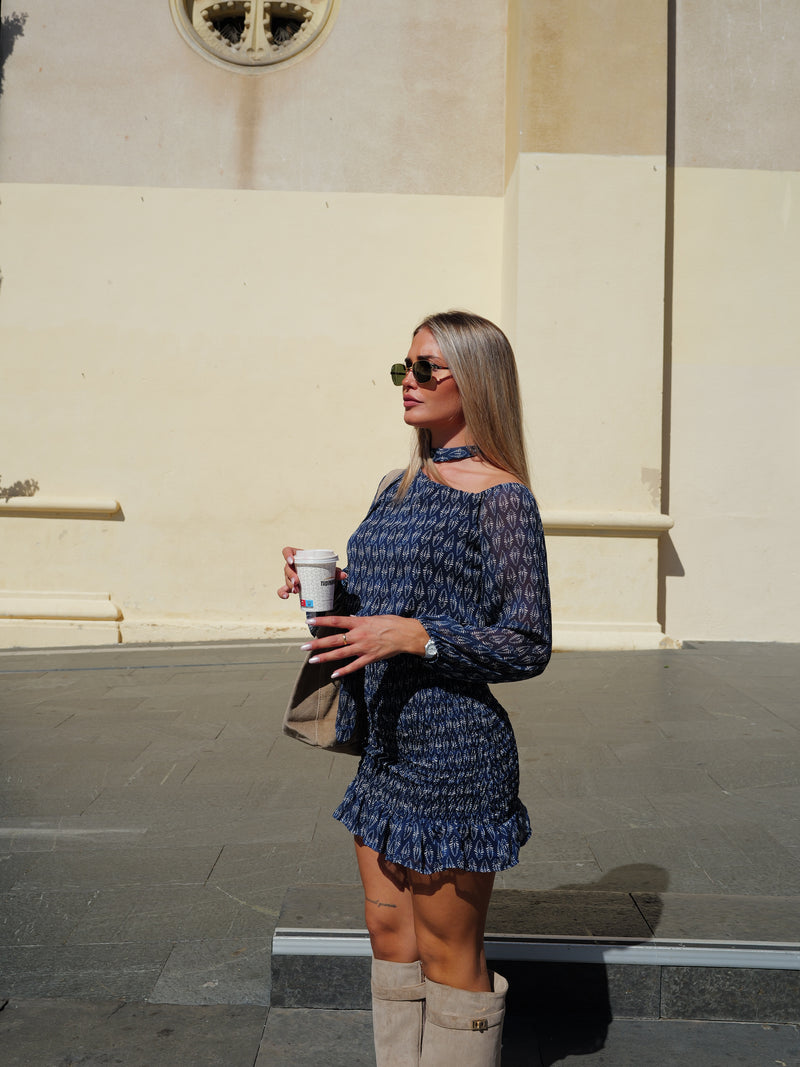 Vestido mini nido choker azul