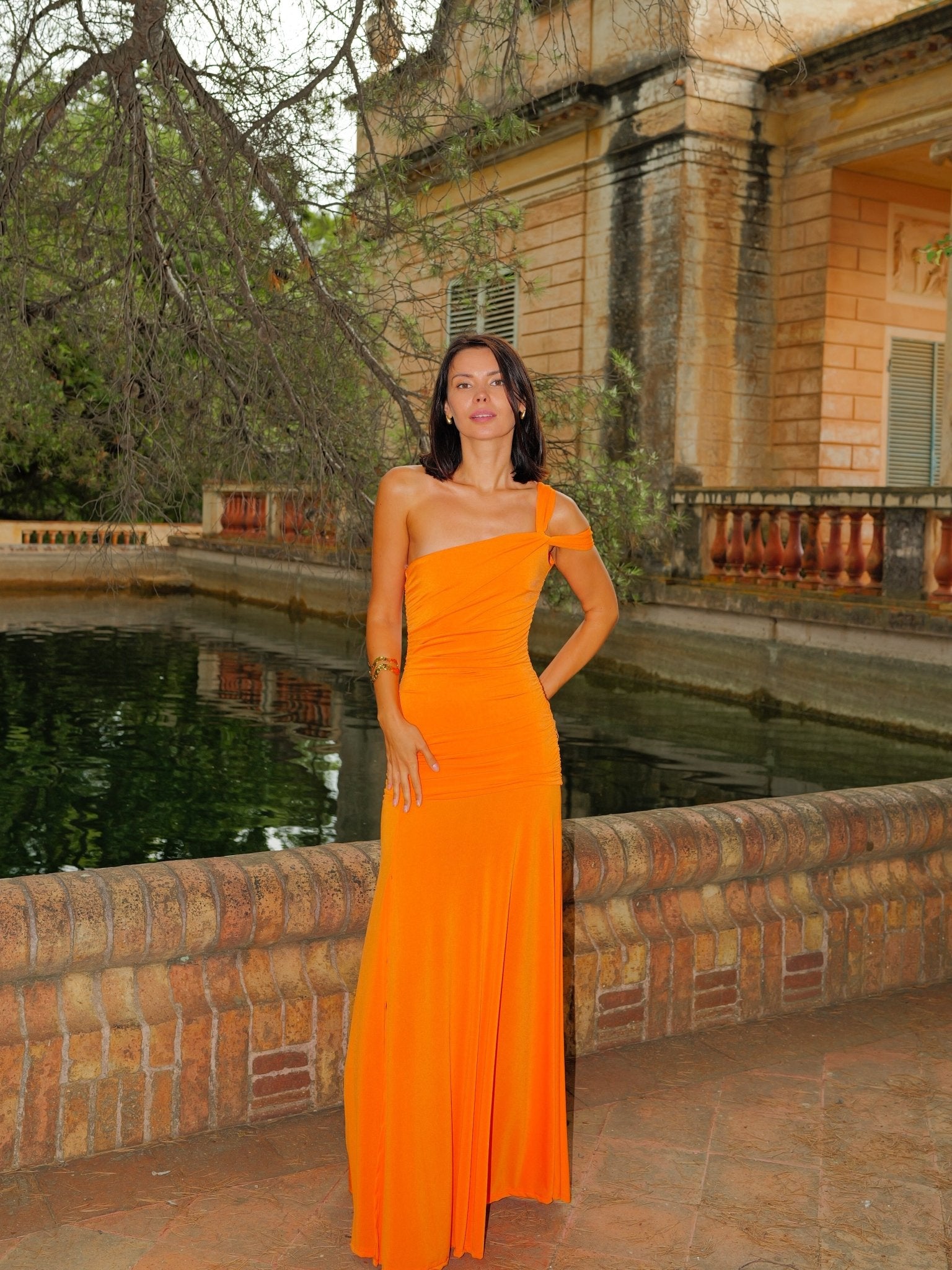 Robe asymétrique à bretelles nouées orange - SORELLAS