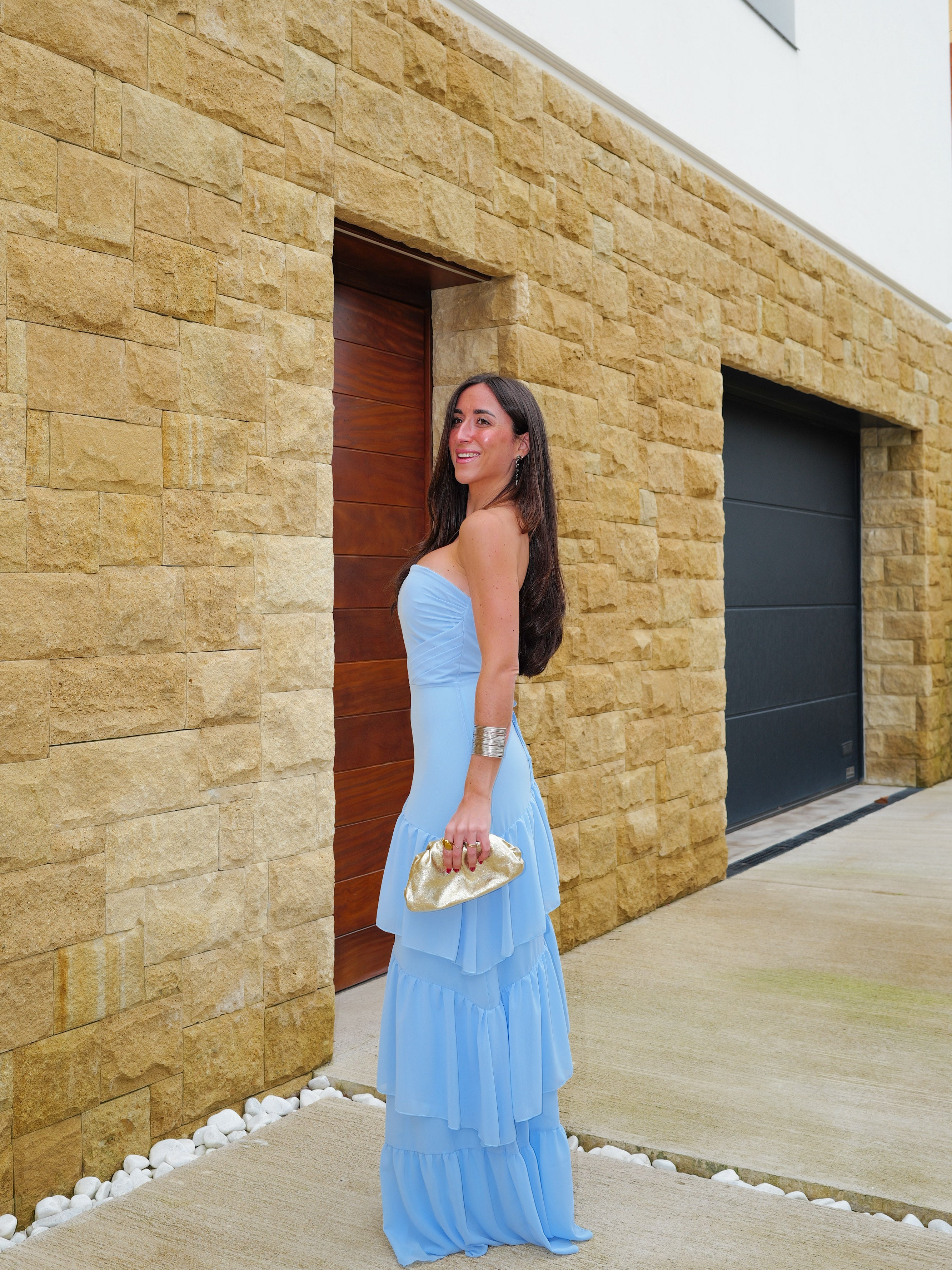 Vestido palabra volantes celeste