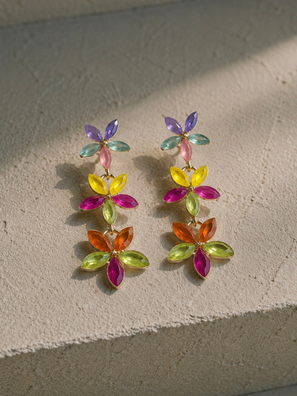 BOUCLES D'OREILLES fleurs pierres multicolores
