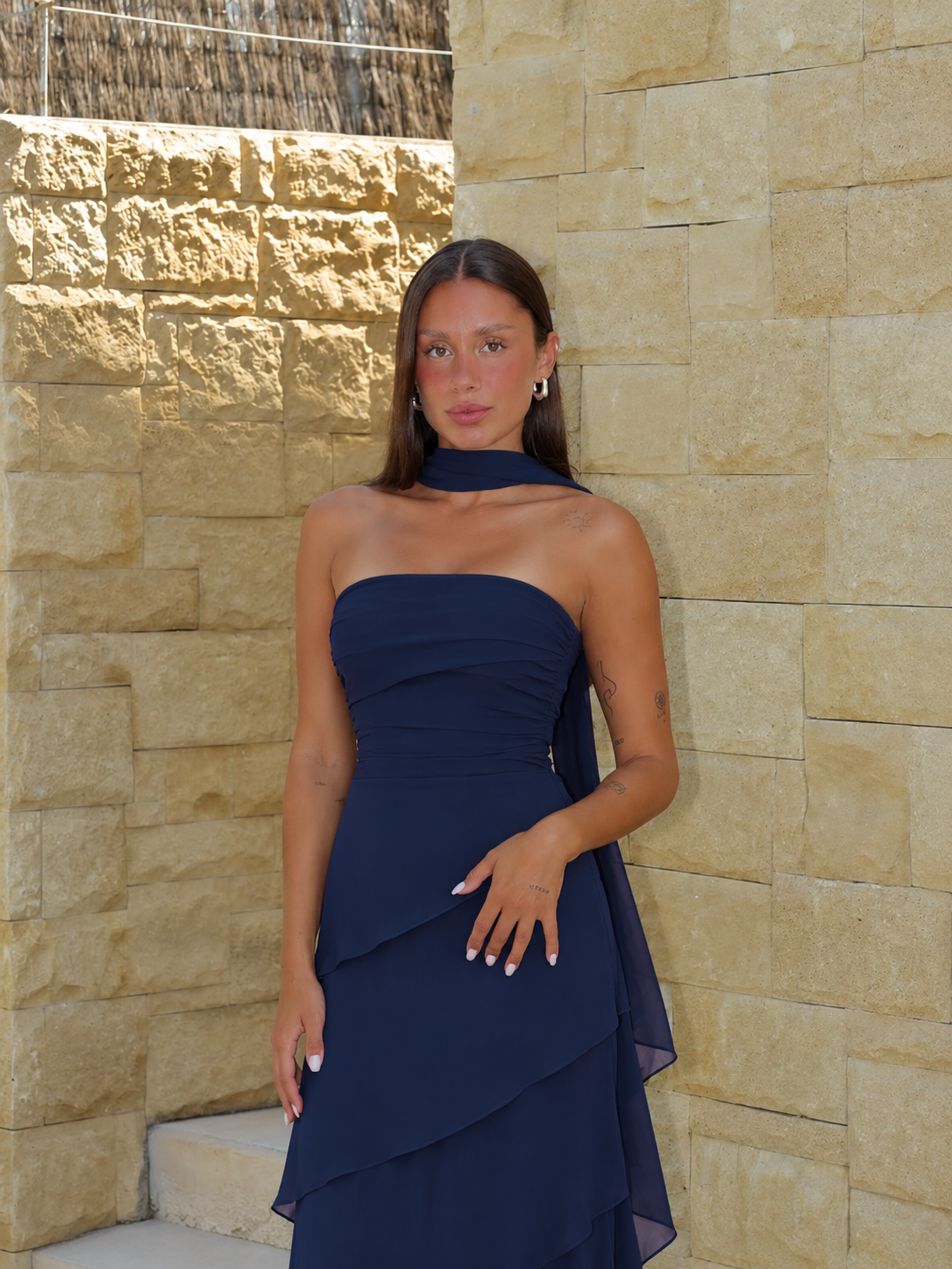 Vestido palabra volantes gasa marino