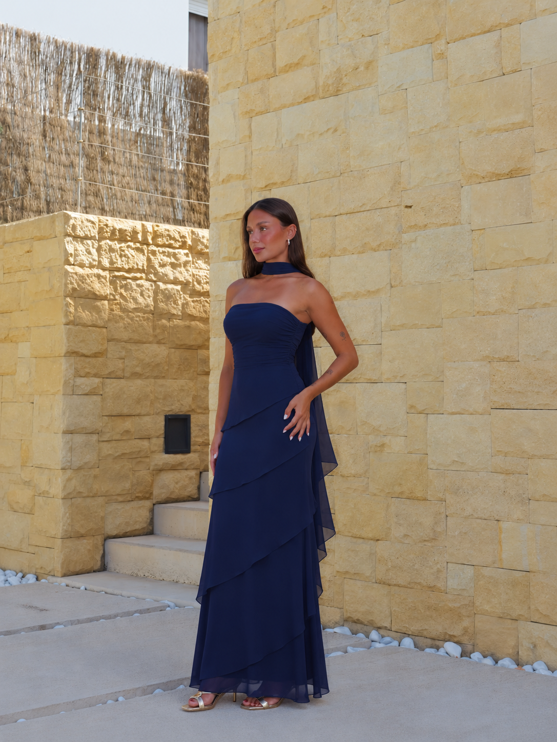 Vestido palabra volantes gasa marino