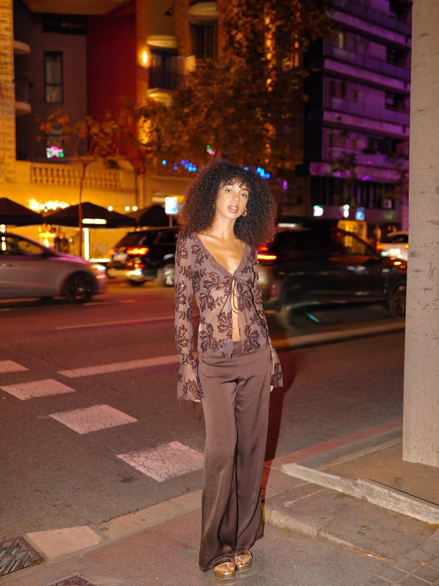 Blusa detalle tulle chocolate - Sorellas The Brand Barcelona S.L