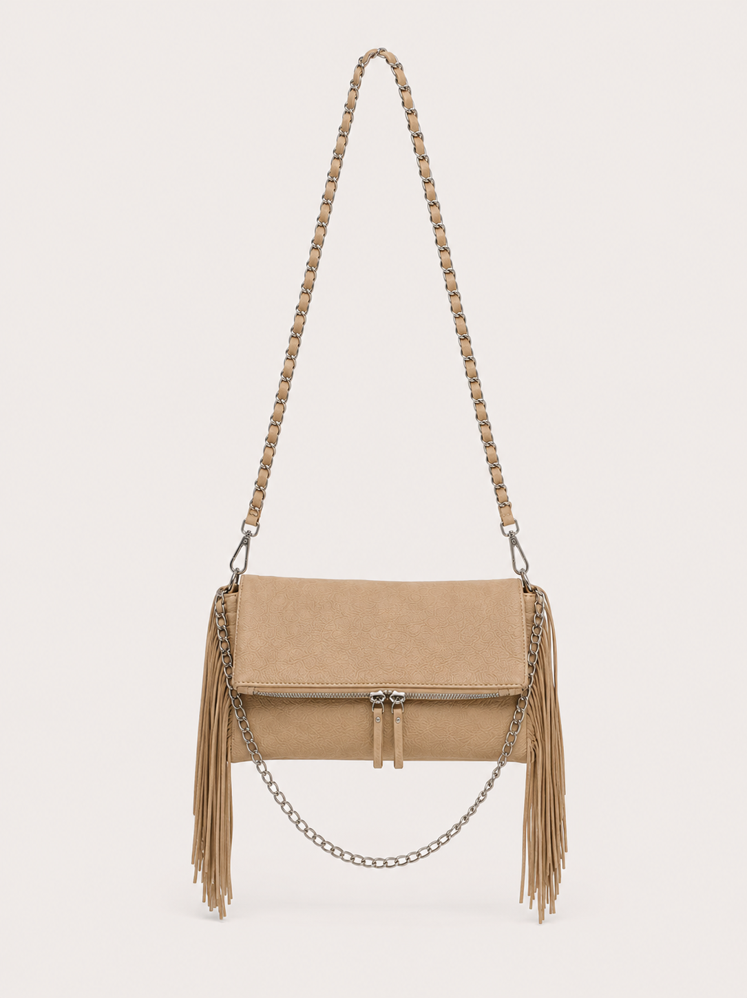 Bolsa de couro com franjas castanha