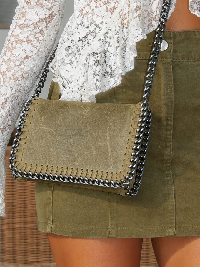 Borsa midi in pelle color kaki