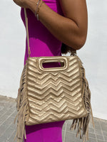 Bolso zigzag flecos dorado