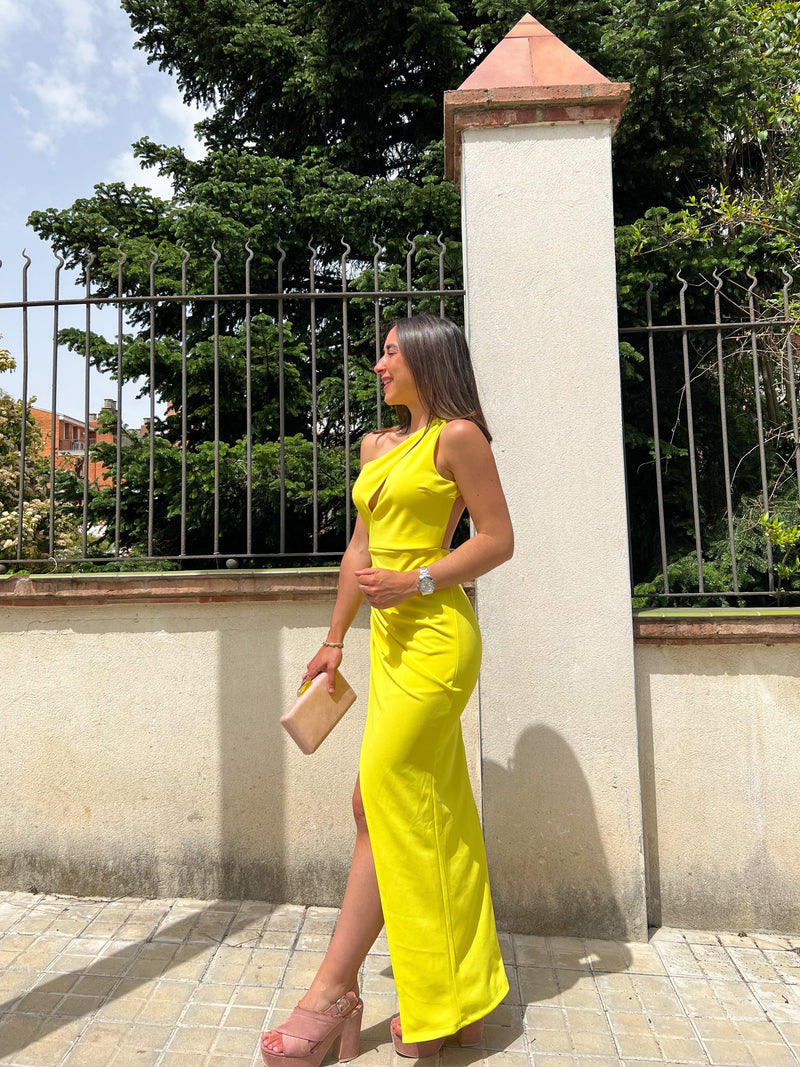 Vestido midi asimétrico amarillo
