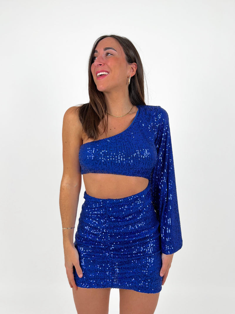 Vestido glitter cut out azul