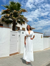 Vestido anilla efecto lino blanco