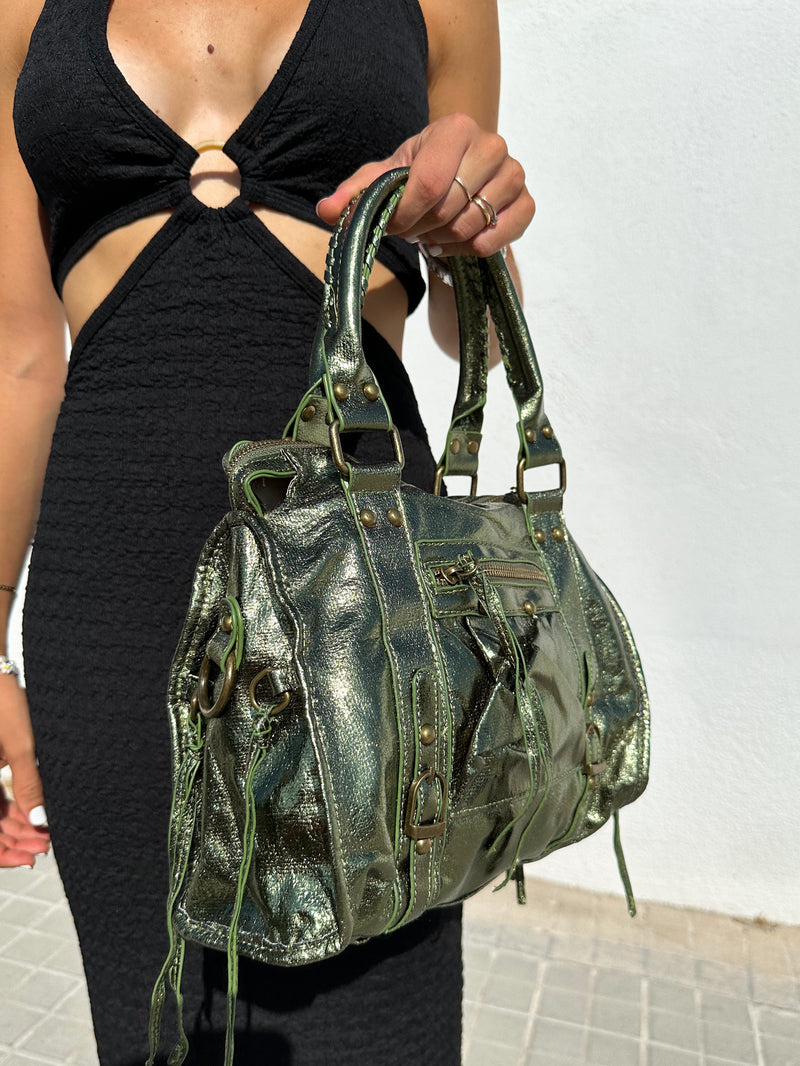 Bolso maxi hebillas vegano verde