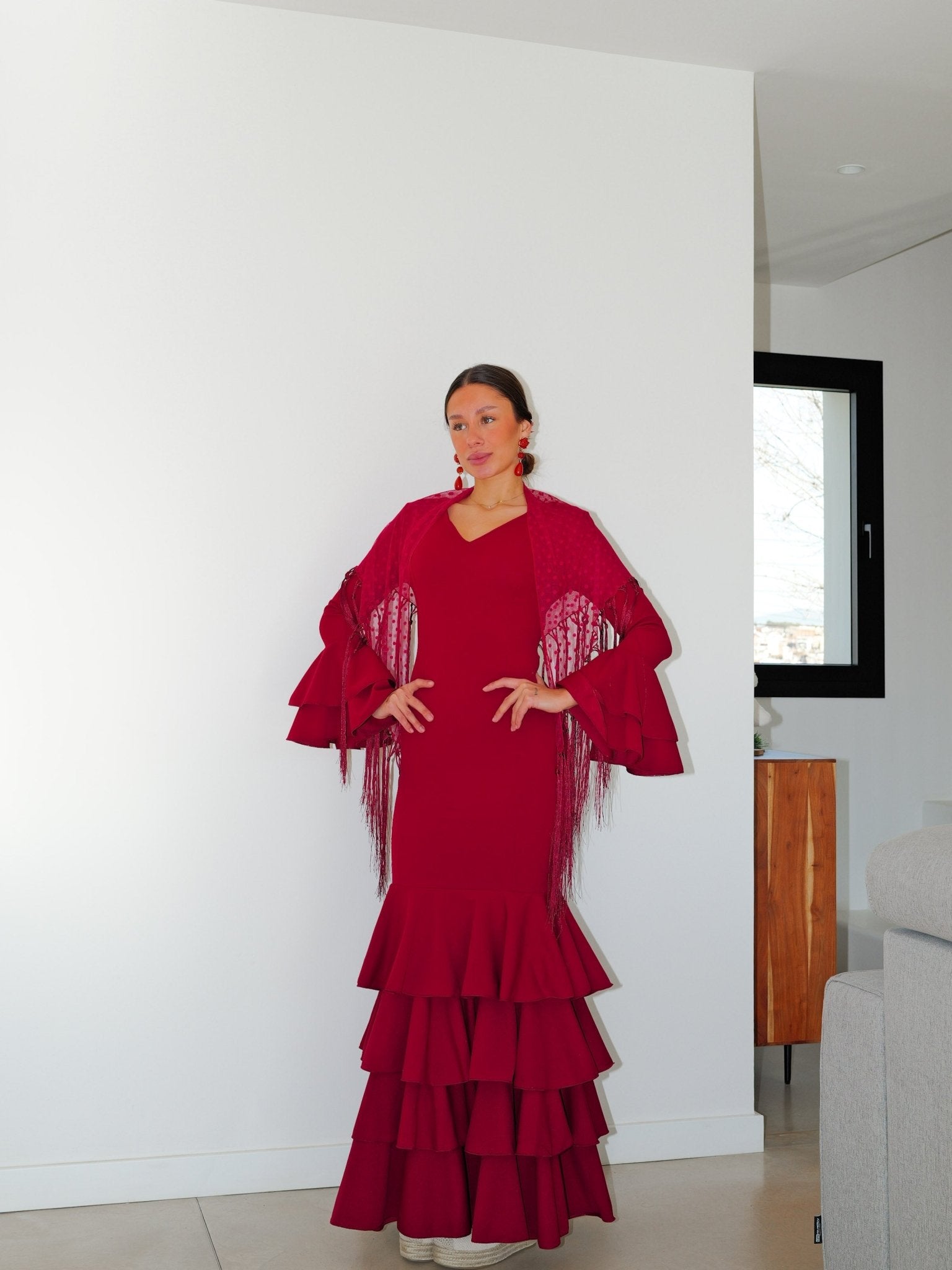 Mantón flamenca topos burdeos - Sorellas The Brand Barcelona S.L